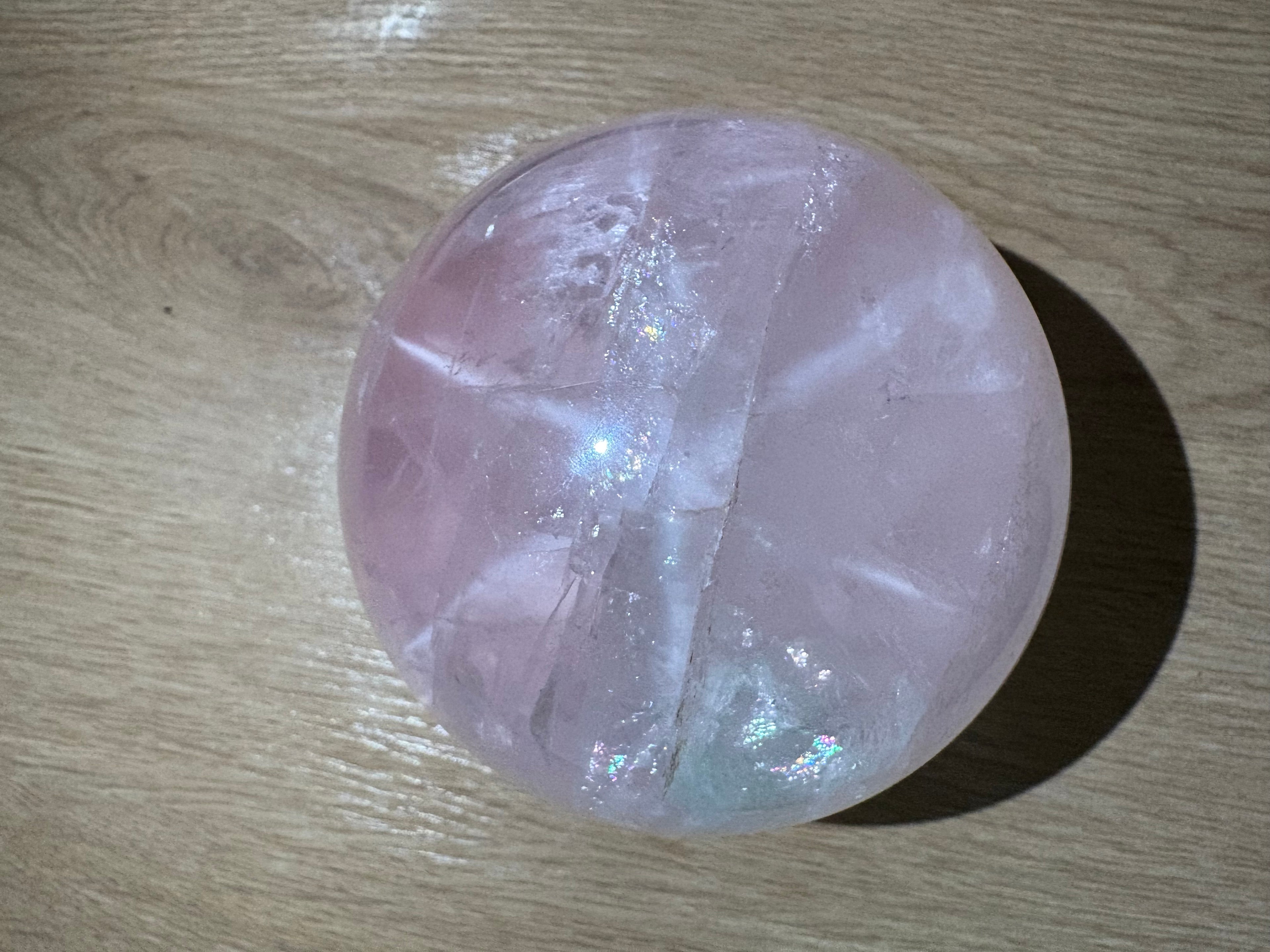 lavender rose quartz sphere with six stars