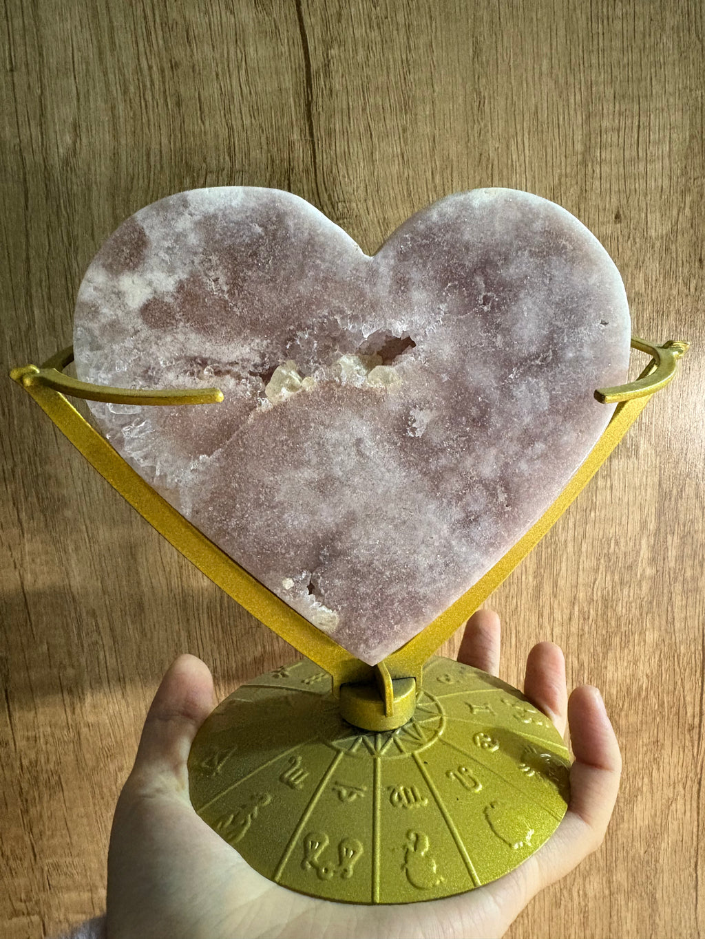 pink amethyst heart and moon